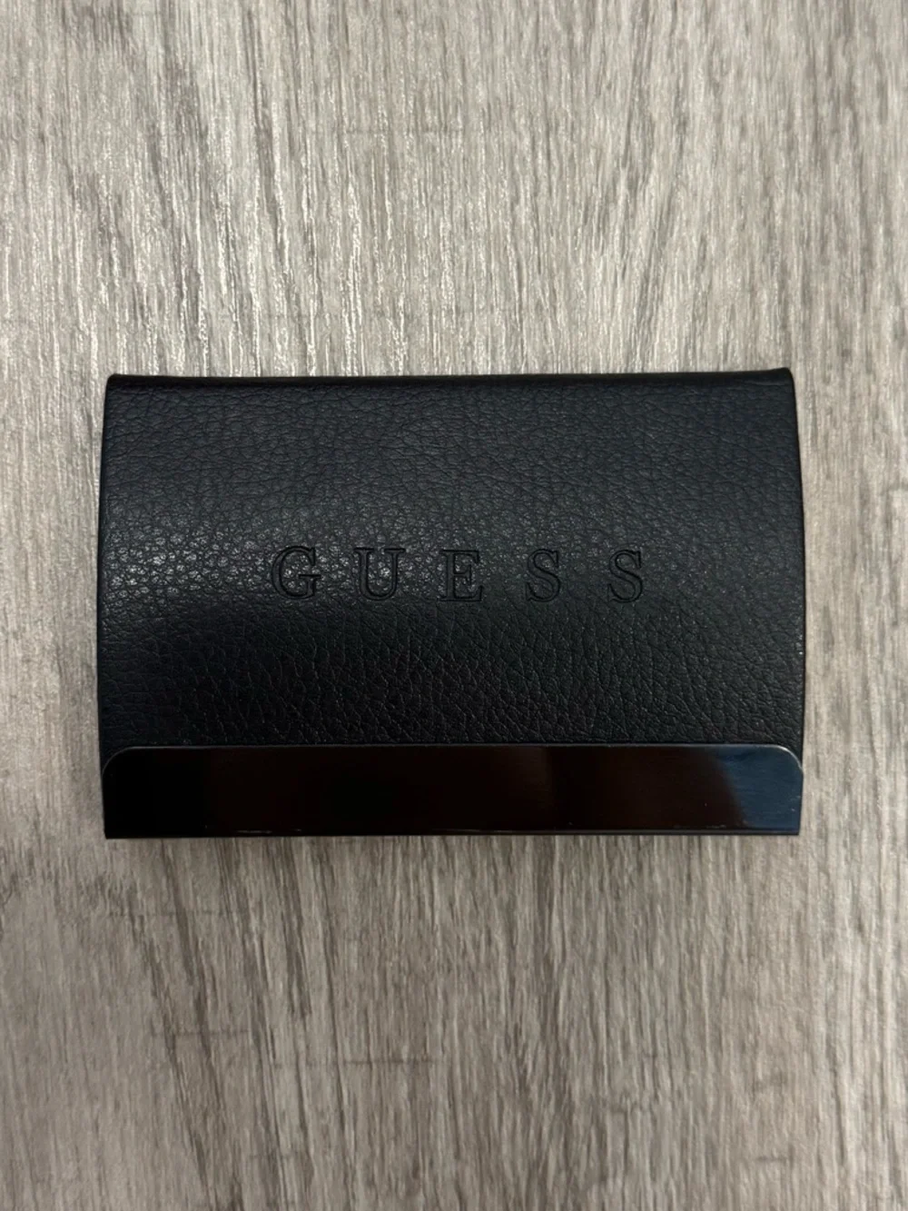 GUESS Black Leather Money Clip with Metal Bar